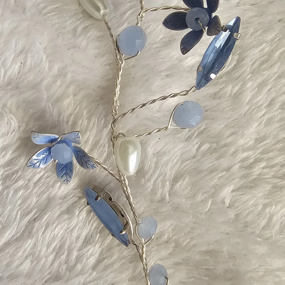 Handmade Dusty Blue, Pearl and Silver Floral Hair Vine